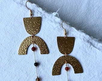SUMMER DUSK brass arch beaded chain modern statement earrings