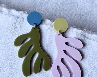 SUMMER DUSK coral mismatch modern acrylic statement earrings
