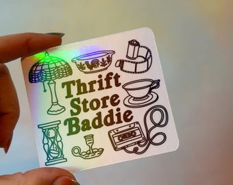 Thrift Store Baddie Vinyl Holographic Waterproof Sticker