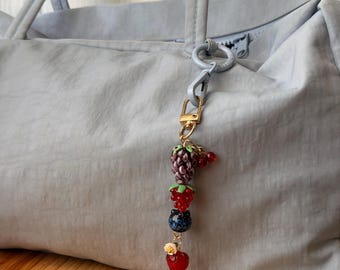 Small Cherry Berry Beaded Bag Charm Keychain