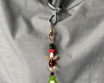 Small Gold Forest Fairy Frog Theme Beaded Bag Charm Keychain