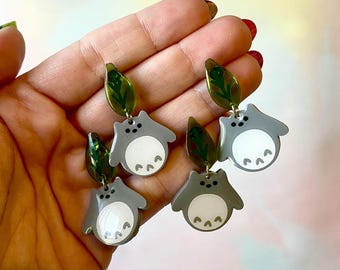 Modern Acrylic Resin Coated Totoro Dangle Earrings