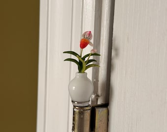 Miniature Lady Slipper in colorful Ceramic Vase (OPTIONS) Magnetic Hinge Topper