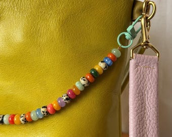 Multicolor Dalmatian Jade Beads Modern Mini Teal Double Clasp Bag Strap