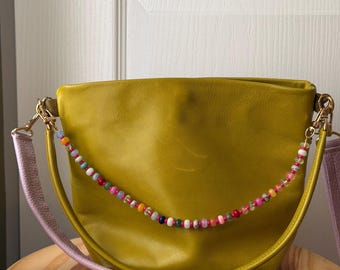 Large Double Clasp Multicolor Hot Pink Modern Beaded Bag Charm Keychain