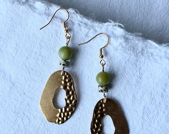 SUMMER DUSK brass oval and beads modern statement earrings