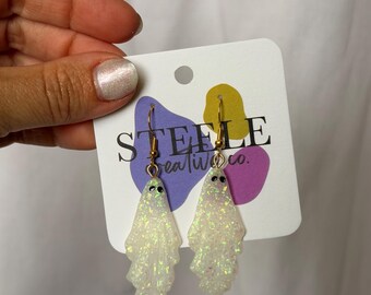 Spooky Sparkly Ghost Polymer Clay Earrings