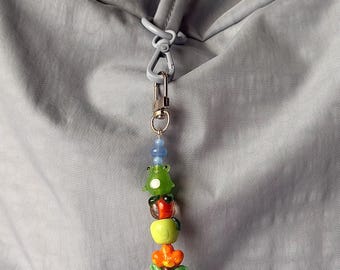 Small Frog and Garden Theme Beaded Bag Charm Keychain
