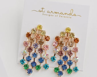 Rainbow Rhinestone Crystal Brooch - Long Bouquet Statement Pin For Women Special Events