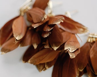 Caramel Gold Dipped Feathers Statement Earrings