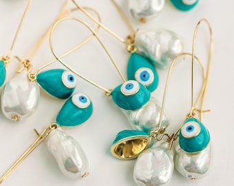 Natural Pearl and Evil Eye Threader Statement Earrings