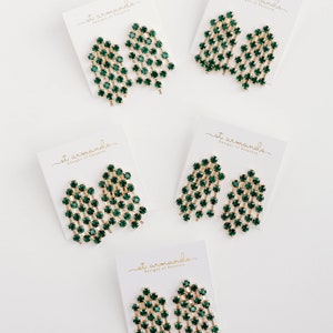 Green Rhinestone Tassel Statement Earrings