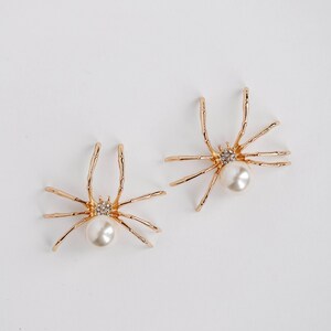 Gold Spooky Spider and Pearl Halloween Statement Earrings image 3