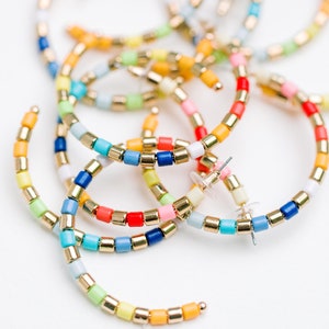 Multi-Colored Rainbow Beaded Hoops