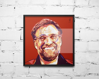 Jurgen Klopp portrait print. Liverpool Football Club manager illustration. Pop art. LFC gift. Premier League Champions football art. YNWA.