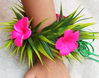 Plumeria Wrist Lei ( Kupe'e or Kupee ) Set (2 count) - Custom Flower Color- for Dance Costume, wedding, special occasion