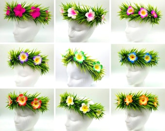 Two Color Premium Hawaiian Plumeria Flower Crown Lei / Maile