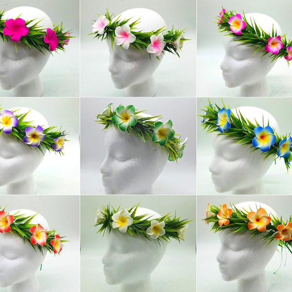 Two-Tone Delicate Hawaiian Plumeria Flower Crown Lei