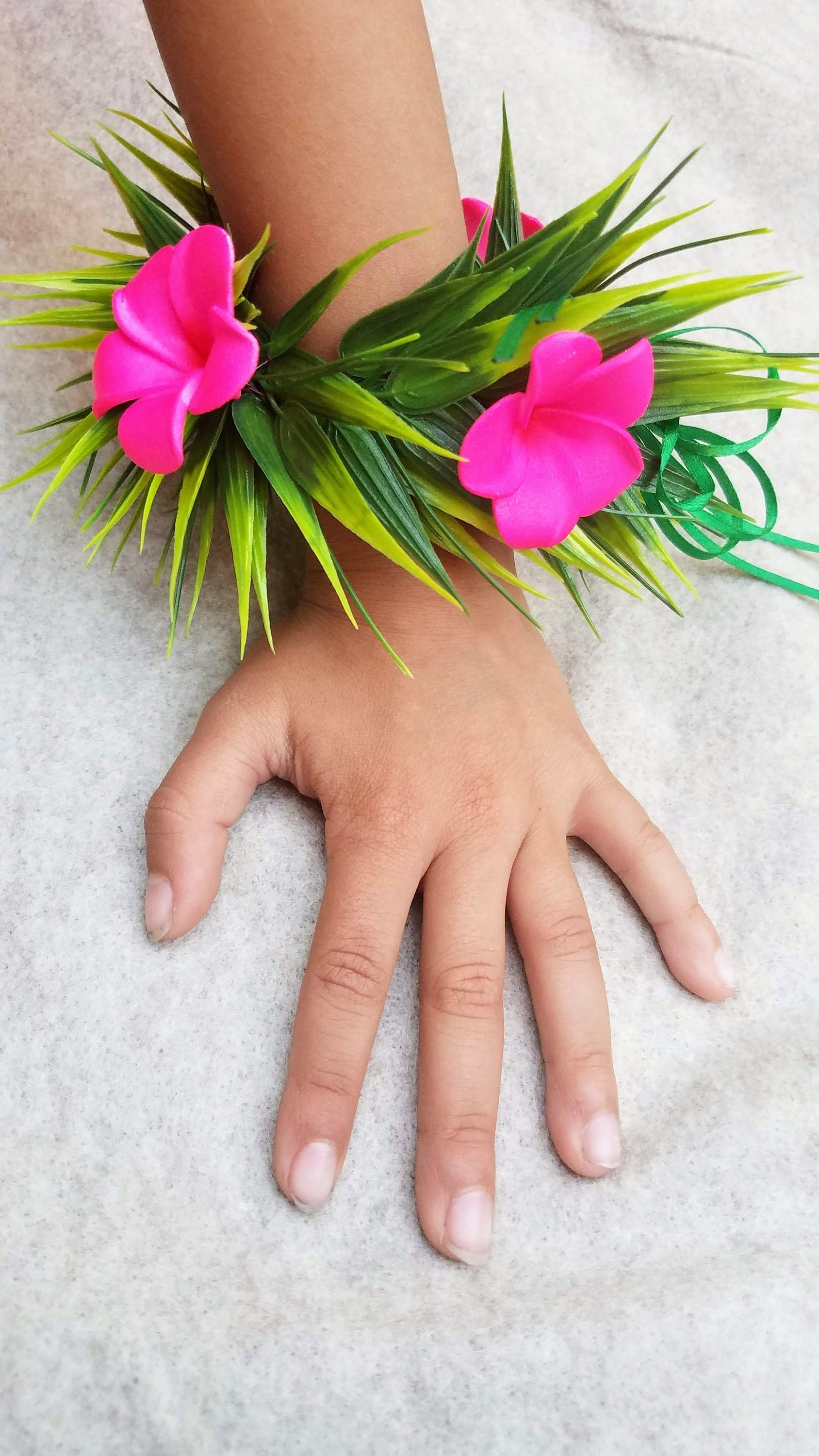 Plumeria Wrist Lei ( Kupe'e or Kupee ) Set (2 count) - Custom Flower Color- for Dance Costume, wedding, special occasion