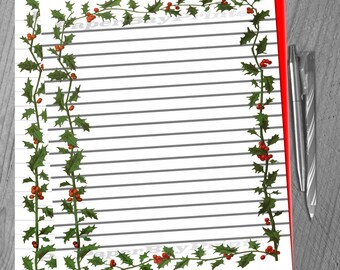 printable writing paper vintage christmas holly border old etsy