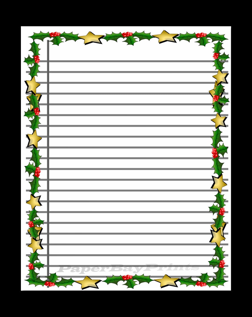 printable lined scrapbook paper with christmas border digital etsy