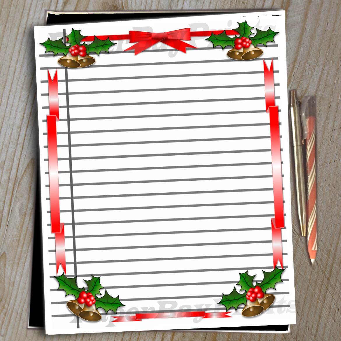 printable-lined-scrapbook-paper-with-christmas-border-digital-etsy