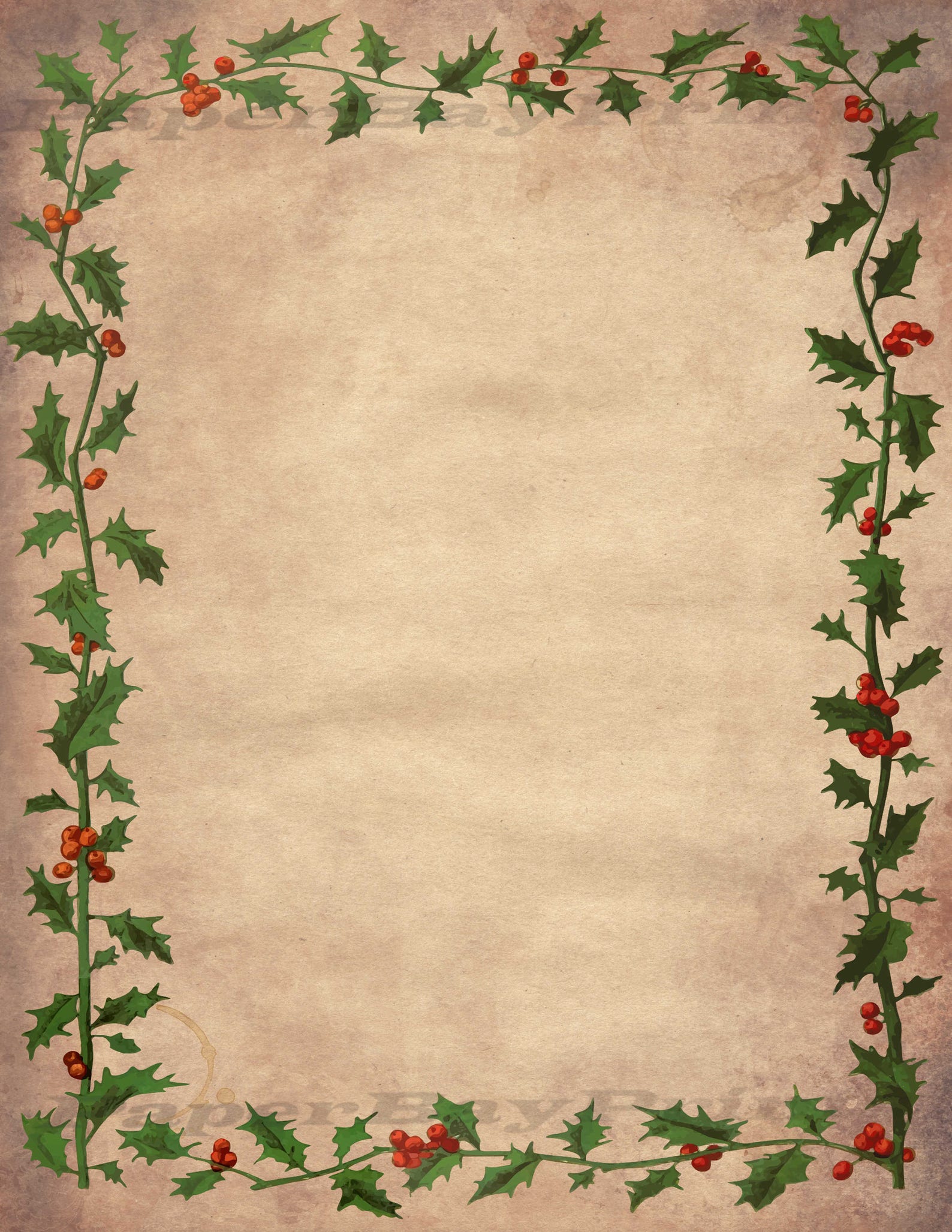 Printable Writing Paper Vintage Christmas Holly Border Old  Etsy
