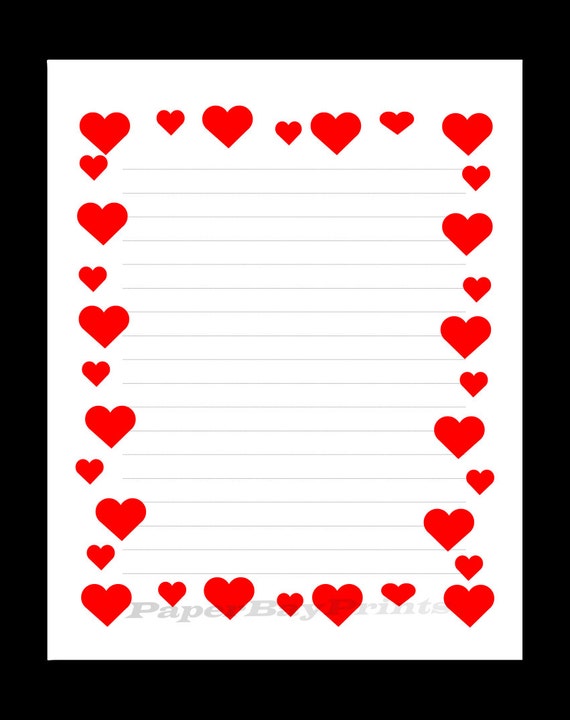 printable heart border writing paper writing paper with etsy