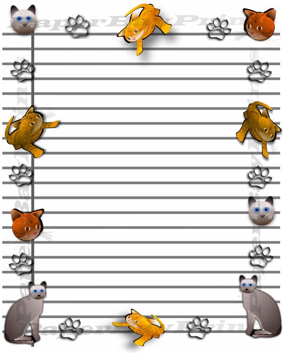 Printable Cat Border Lined Paper Writing Paper Digital - Etsy Norway