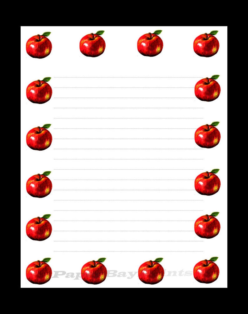 Printable Paper With Apple Border Scrapbook Paper Lined Etsy