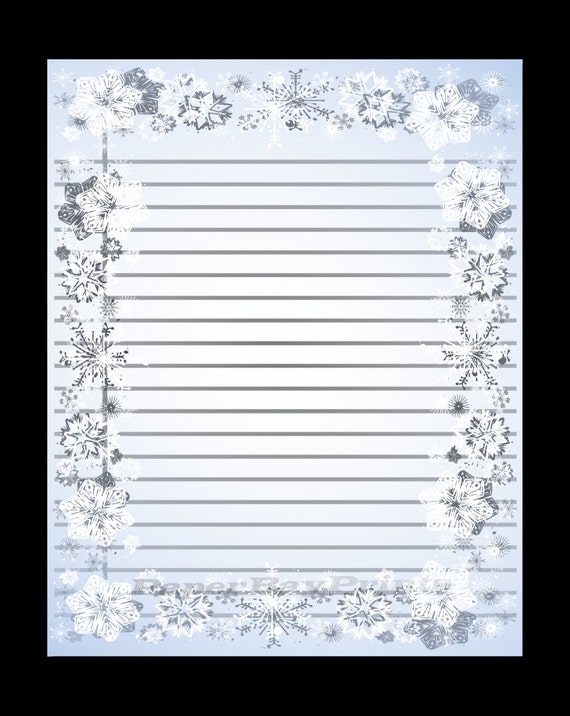 printable lined paper with snowflake border christmas