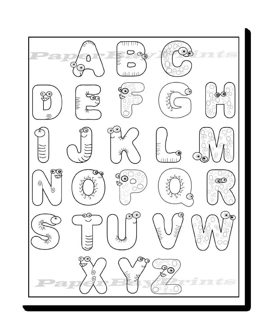 alphabet coloring page for kids printable coloring page with etsy