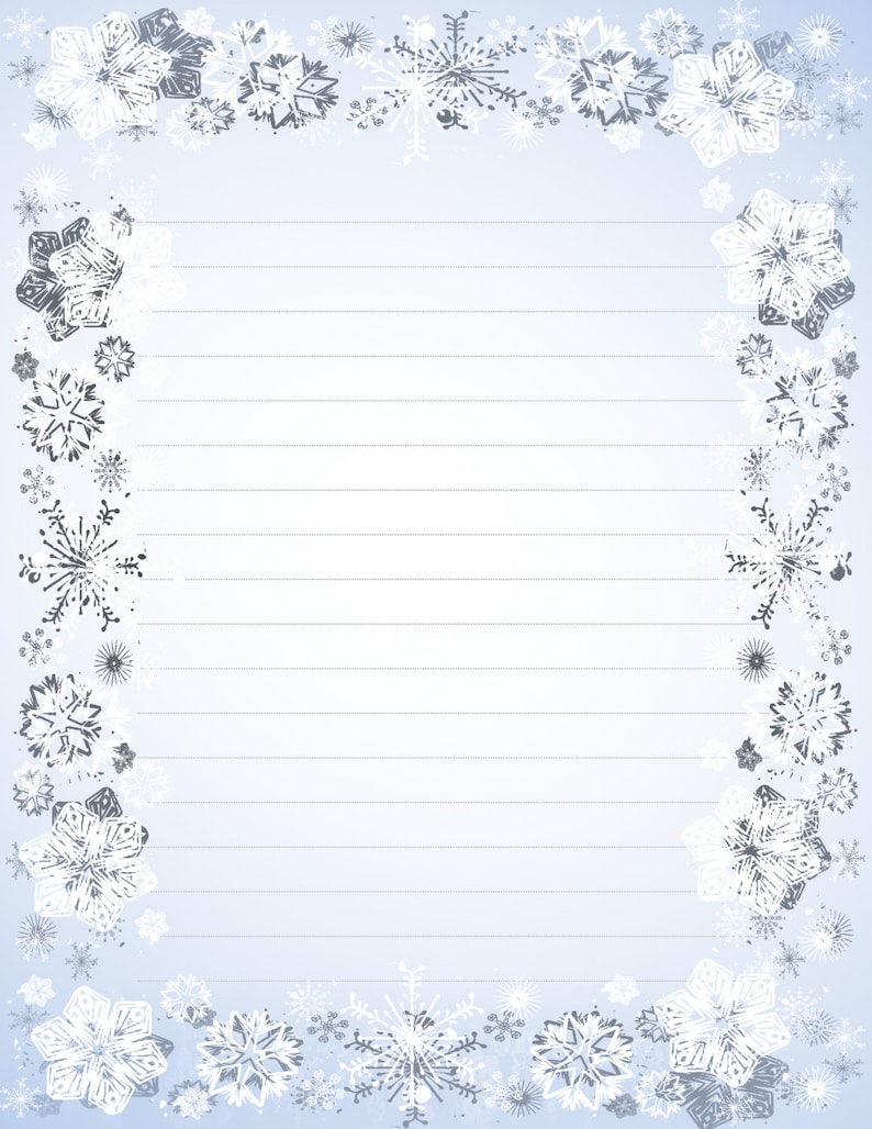 printable lined paper with snowflake border christmas
