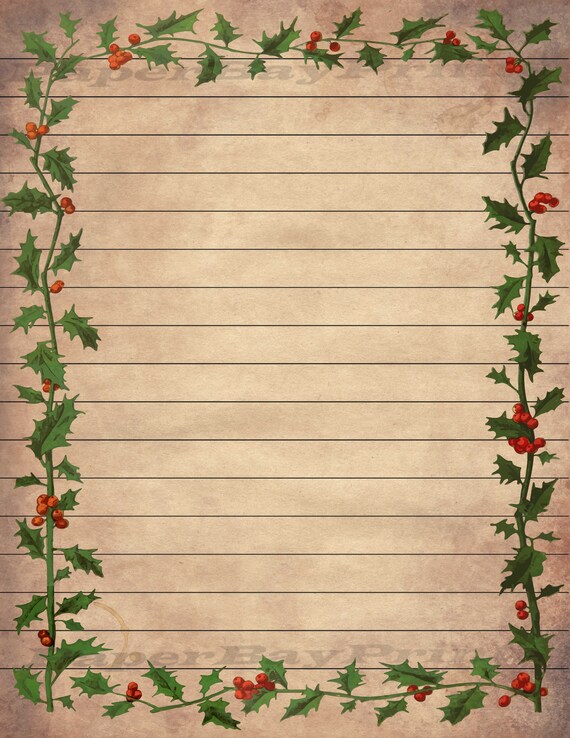 printable writing paper vintage christmas holly border old etsy india