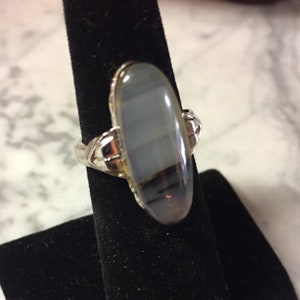 Moss Dendritic Agate and Sterling Silver Ring  Band Clark and Coombs Antique Ring size 6