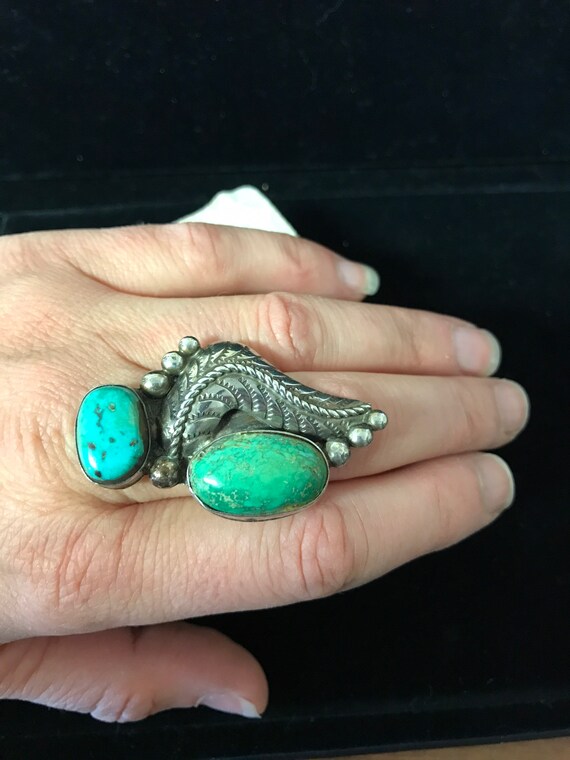 Vintage Navajo sterling Carico lake green and blu… - image 4