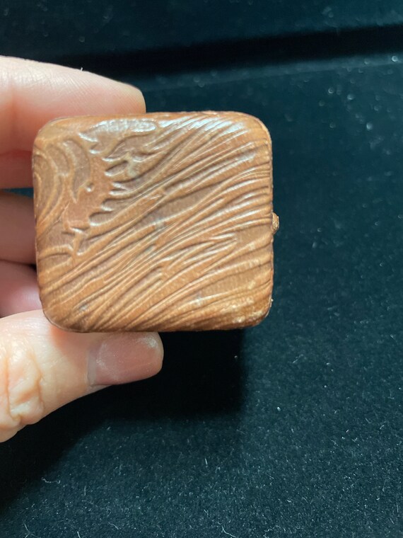 Antique ring box tooled leather push button - image 7