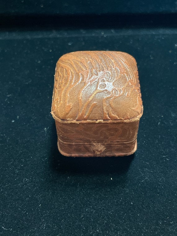 Antique ring box tooled leather push button - image 3