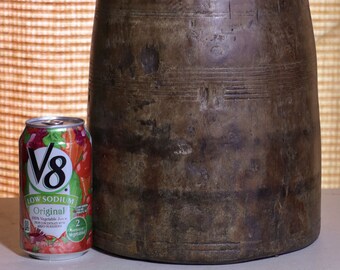 BIG Treenware Storage Jar ~ Treen Old Vintage Turned Wood  Farmhouse Chic Very Large, Rare Primative with Wonderful Patina