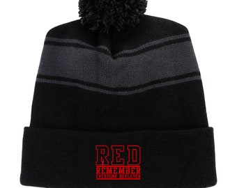 Remember Everyone Deployed (RED) Embroidered Pom Beanie