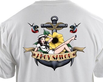 Navy Ahoy Sailor Girl Tattoo T-Shirt