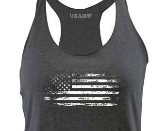 Original Ladies Distressed American Flag Racerback Tank Top