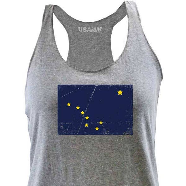 Ladies Alaska State Flag Distressed Racerback Tank Top