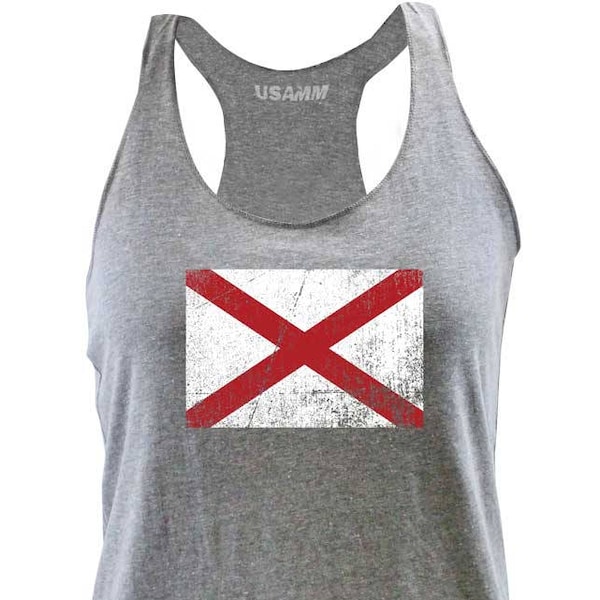 Ladies Alabama State Flag Distressed Racerback Tank Top