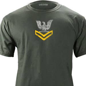 Vintage Navy E5 Petty Officer 2nd Class Rank Veteran Gold Full Color T-Shirt