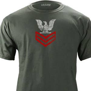 Vintage Navy E6 Petty Officer 1st Class Rank Veteran Scarlet Full Color T-Shirt