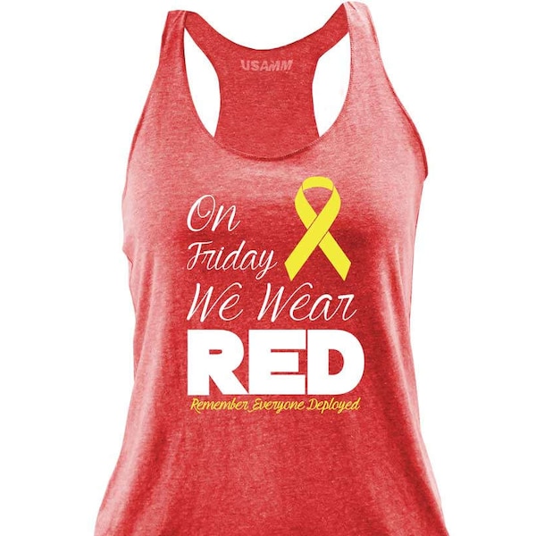 Ladies On Friday We Wear RED Friday Yellow Ribbon Tank Top