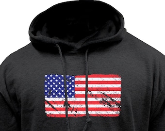 Distressed Red White and Blue American Flag Pullover Hoodie