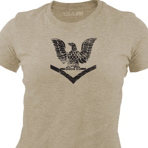 Women&#39;s Officially Licensed Distressed Navy E4 Petty Officer 3rd Class Rank T-Shirt
