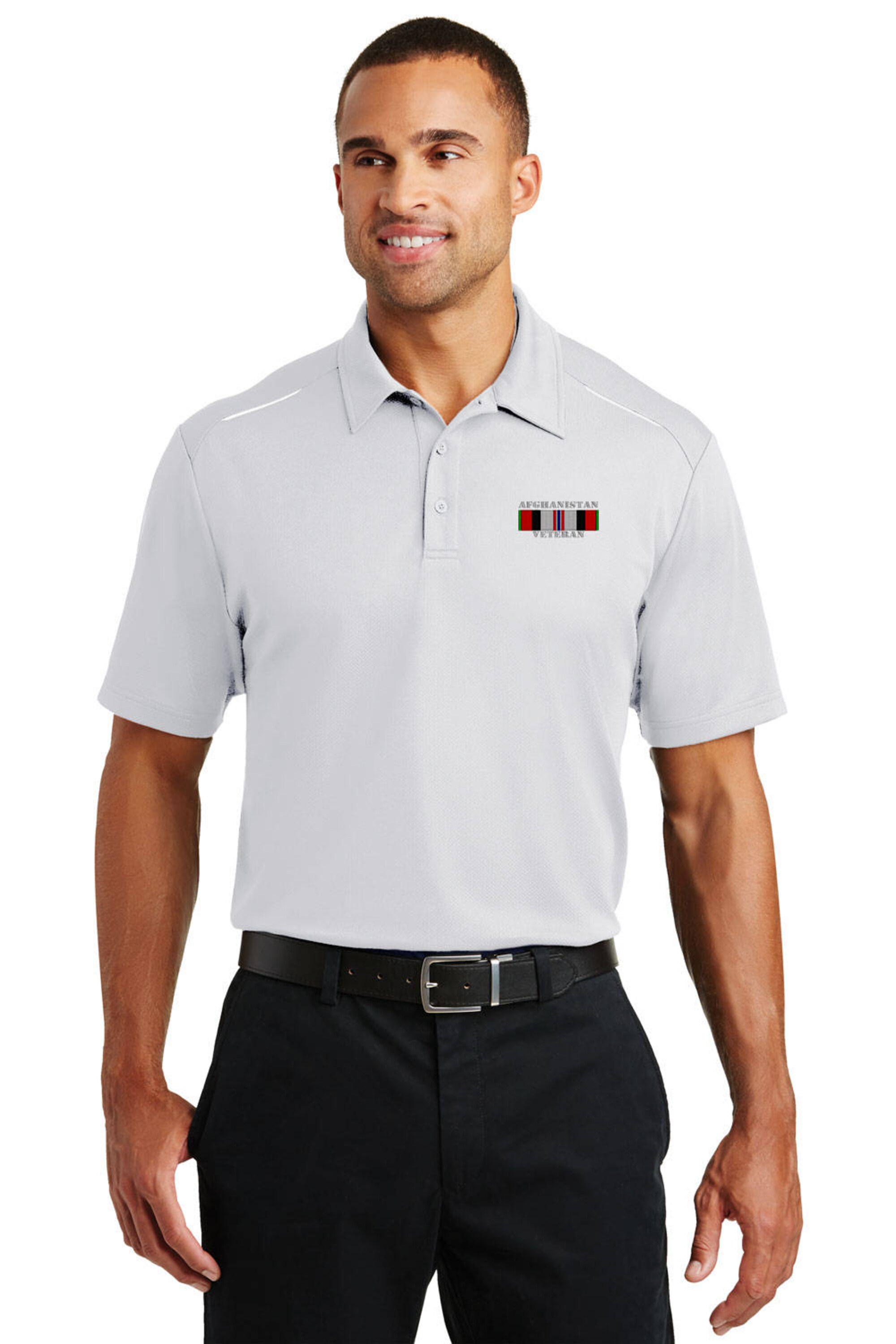 Discover Afghanistan Veteran Embroidered Ribbon Performance Golf Polo